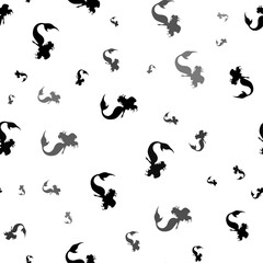 Seamless vector pattern with mermaid symbols, creating a creative monochrome background with rotated elements. Vector illustration on white background