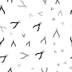 Seamless vector pattern with round pliers symbols, creating a creative monochrome background with rotated elements. Vector illustration on white background