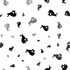 Seamless vector pattern with hare runs symbols, creating a creative monochrome background with rotated elements. Illustration on transparent background