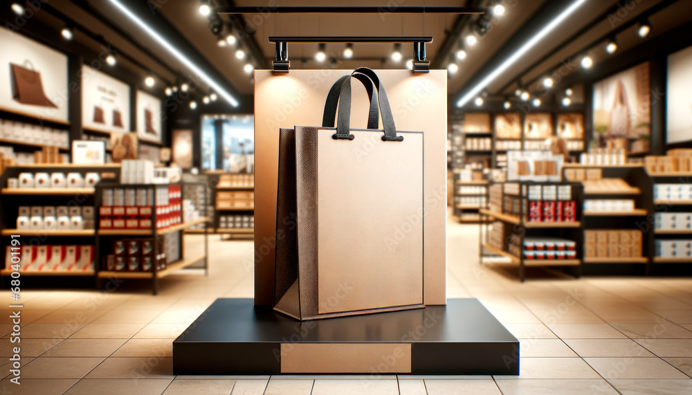 Poster elegant shopping bag with spotlight in a modern retail setting. branding and design concept. generat