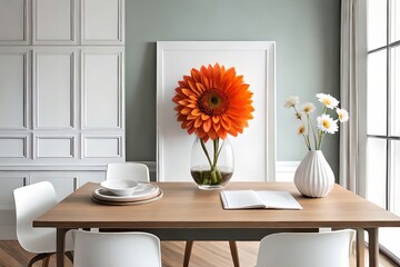 Minimal White Picture Frame Canvas Display With Flower in Vase