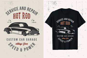 Vintage Hotrod Car Vector T-shirt Design.