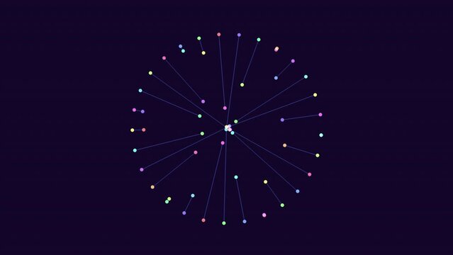 Colorful dots arranged in a spiral pattern, connected by lines forming a circular shape. A visually captivating image symbolizing a network or interconnected system