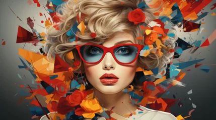 Portrait de femme multi couleur avec effet de peinture, vintage © jp