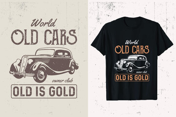 Old Car T-shirt Design. vintage car vector t-shirt graphic. american old cars custom tee shirt template.