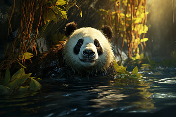 a panda in the water