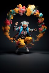 Grand m&egrave;re qui dans du hip hop, rap avec des v&ecirc;tement multi couleur et joyeux