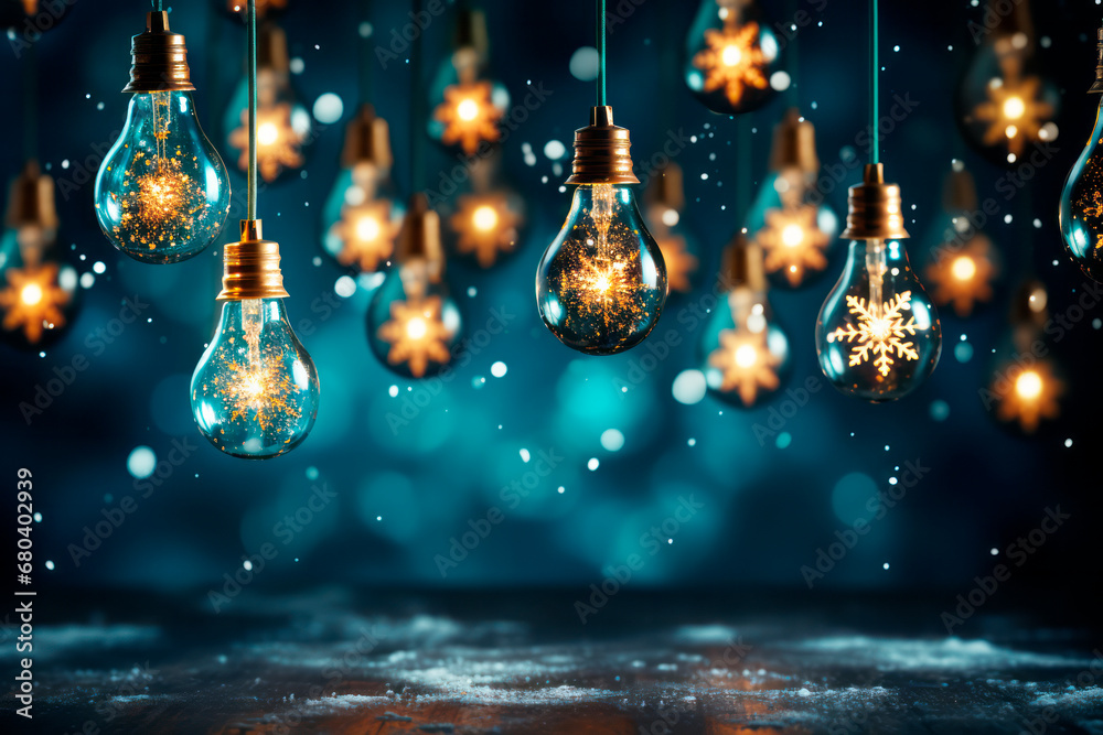 Poster retro light bulbs on dark background. christmas and new year concept. generative ai
