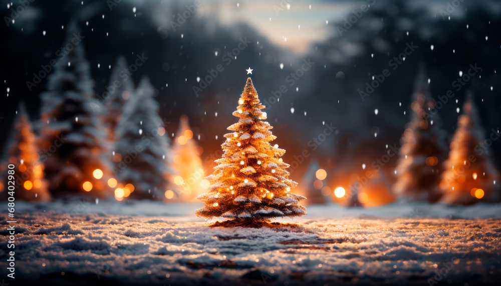 Poster fir trees in the snow. christmas and new year background. generative ai