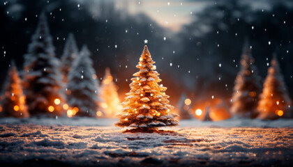 Fir trees in the snow. Christmas and New Year background. Generative AI - obrazy, fototapety, plakaty