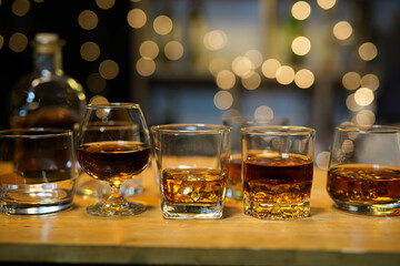 Bartender Serve Whiskey, on wood bar, 