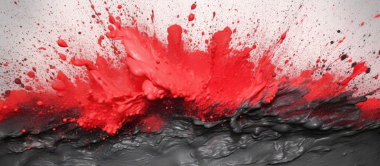 artists background, a hand applied black paint with a brush on textured paper, creating a creative illustration of an ocean splash in red.