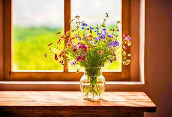 flowers in a vase, 
 Flowers in a Stylish Vase,
Colorful Vase of Flowers as Table Decor
