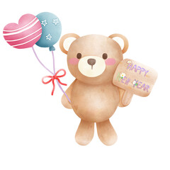 teddy bear with heart shaped balloons