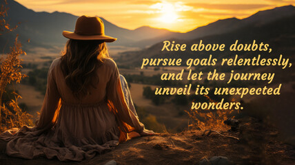 Rise above doubts quote with beautiful landscape background.
