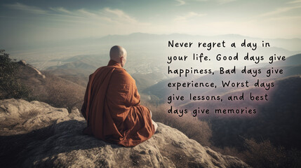 Never regret quote with beautiful landscape background.