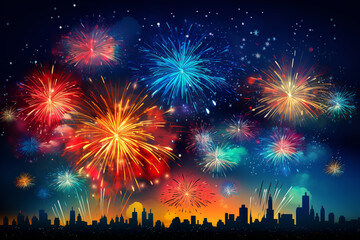 Fototapeta na wymiar Colorful Firework background at night in sky for festival celebration in new year anniverary.