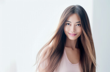 Portrait of a young beautiful asian woman isolated from a bright background