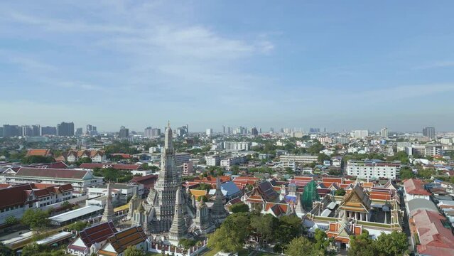 Wat Arun Ratchawararam Ratchawaramahawihan aerial view Temple of Dawn Buddhist templet in Bangkok, Thailand
