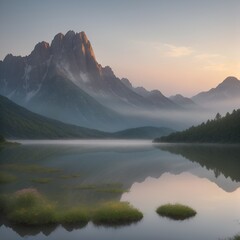 Lakeside Reverence Sunrise Fog Elegance in the Mountains