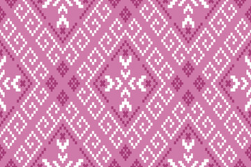Fototapeta premium Pink traditional ethnic pattern paisley flower Ikat background abstract Aztec African Indonesian Indian seamless pattern for fabric print cloth dress carpet curtains and sarong