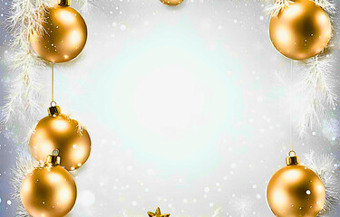 christmas background with golden balls, Festive Christmas Background with Golden Ornaments, 
Holiday Decor with Shiny Golden Christmas Balls