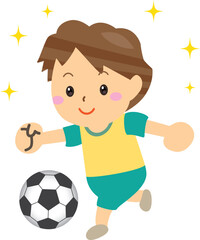 サッカーでドリブルをする子供