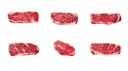 Collection of PNG. Raw wagyu A5 top view isolated on a transparent background. - obrazy, fototapety, plakaty