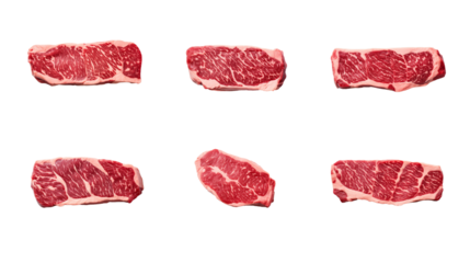 Collection of PNG. Raw wagyu A5 top view isolated on a transparent background.
