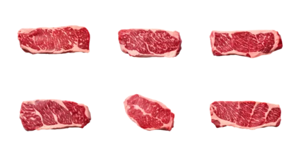 Tuinposter Collection of PNG. Raw wagyu A5 top view isolated on a transparent background. © morepiixel