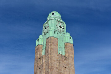 Fototapeta premium Clock Tower, Helsinki, Railway Station, Finland