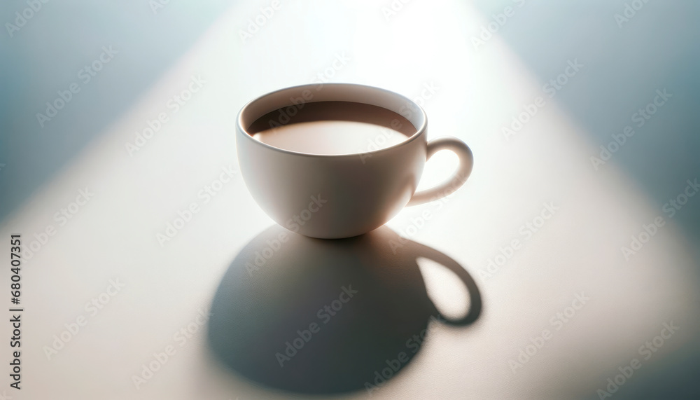 Poster minimalist coffee cup casting a shadow on a light background. generative ai