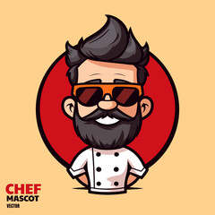 Mascot logo of handsome chef with smile face, masculine man, character illustration for t shirt