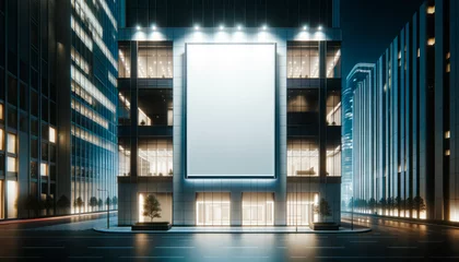 Fotobehang Sleek urban building showcasing a large mockup billboard in a serene night setting. Generative AI © Who is Danny