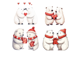 Couple polar bear winter concept, Perfect for Clipart, Stickers, Wall art, marketing and more.