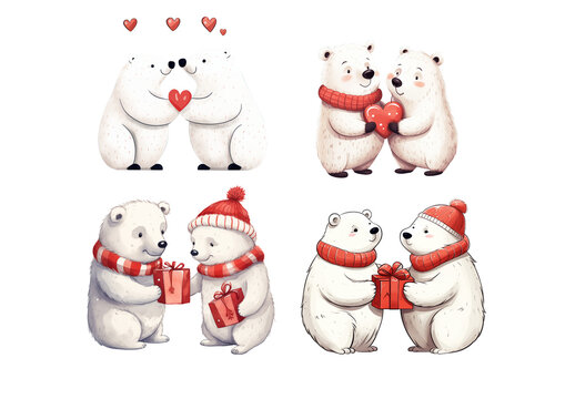 Couple polar bear winter concept, Perfect for Clipart, Stickers, Wall art, marketing and more.