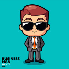 Businessman cartoon with sunglasses, cool pose mascot, t shirt character design