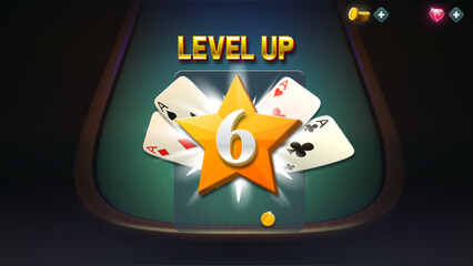 Level up screen Poker Cassino playing cards with chips - obrazy, fototapety, plakaty