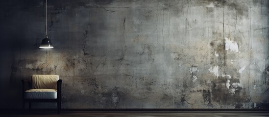 dimly lit room, a vintage white wall with a crumbling black grunge wallpaper created an intriguing...