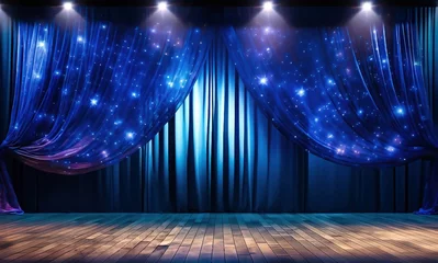 Foto op Canvas Digital AI orchestrates the drama on a stage wrapped in enchanting blue curtains. © webookem