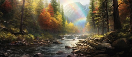 During the scorching summer, as the sun blazed overhead, nature responded with its lush green forests, shimmering rivers, and hidden caves it seemed to paint a colorful rainbow to defy the harsh - obrazy, fototapety, plakaty