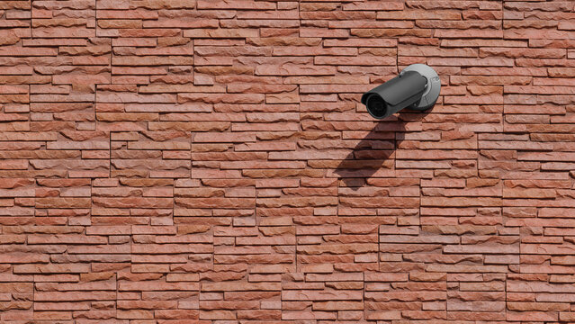 Black color modern CCTV Surveillance camera install on red brick wall by have water proof cover to protect camera with home security system concept. © TimmyTimTim
