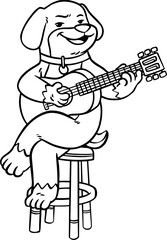Dog playing guitar cartoon outline