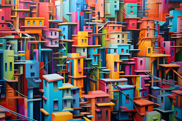 colourful city abstract 3D segmentation art background