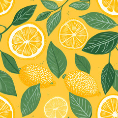 seamless pattern with lemons, lemon slices, simple drawing