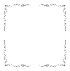 Elegant black and white thin ornamental frame, decorative border, corners for greeting cards, banners, business cards, invitations, menus. Isolated vector illustration.	
