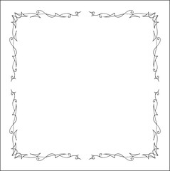 Elegant black and white thin ornamental frame, decorative border, corners for greeting cards, banners, business cards, invitations, menus. Isolated vector illustration.	
