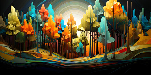 colourful forest abstract 3D segmentation art background - obrazy, fototapety, plakaty