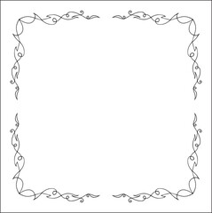 Elegant black and white thin ornamental frame, decorative border, corners for greeting cards, banners, business cards, invitations, menus. Isolated vector illustration.	
