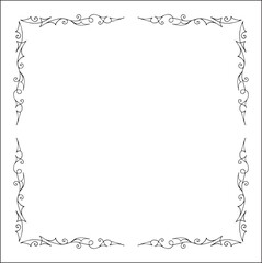 Elegant black and white thin ornamental frame, decorative border, corners for greeting cards, banners, business cards, invitations, menus. Isolated vector illustration.	
